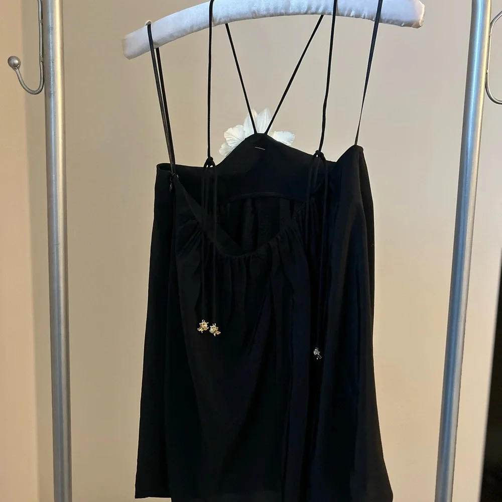 Zimmermann Halter Neck Top | Black, Silk, Flower Brooch - Picture 3 of 6